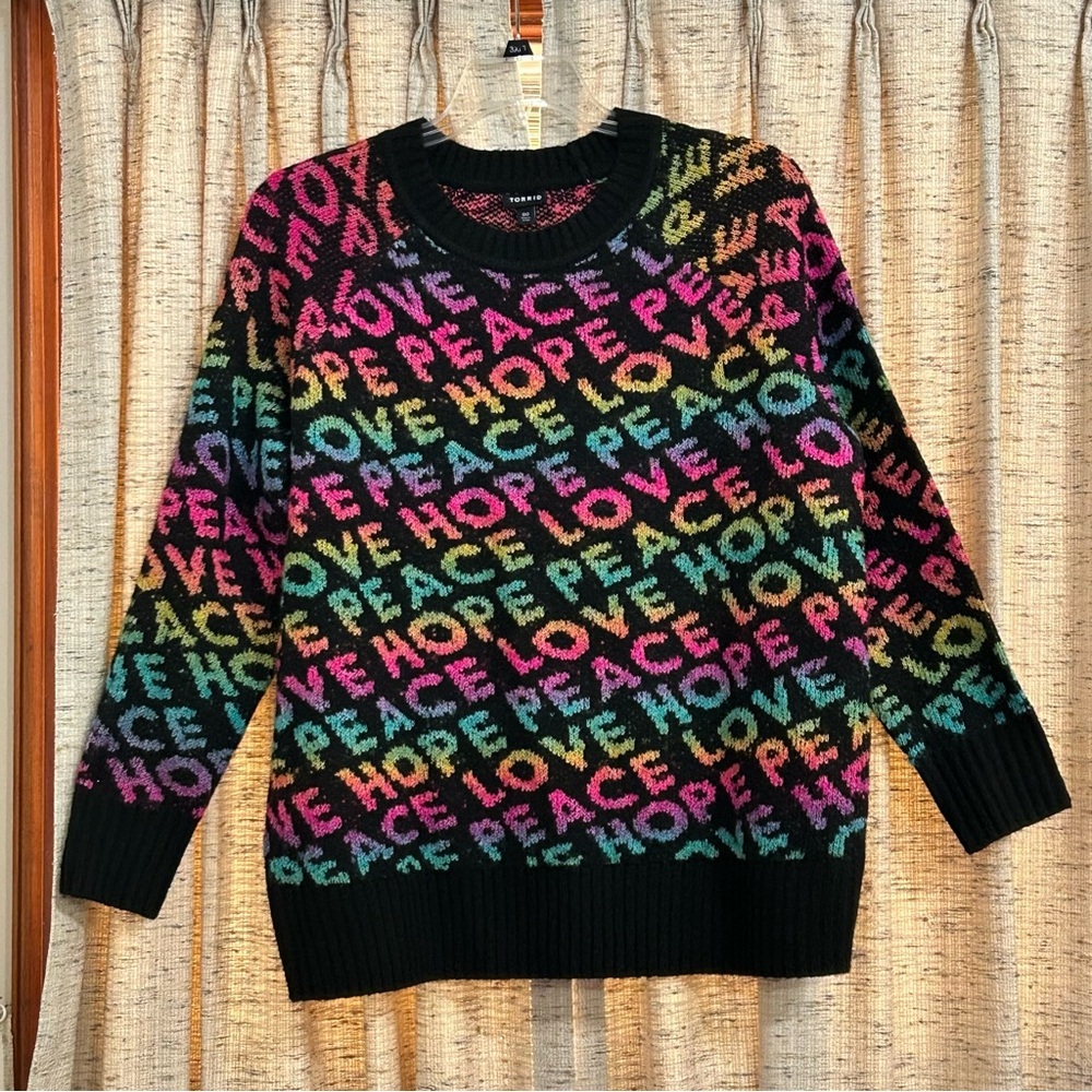 Torrid Peace Love Hope Vegan Cashmere Pullover Crew Sweater
